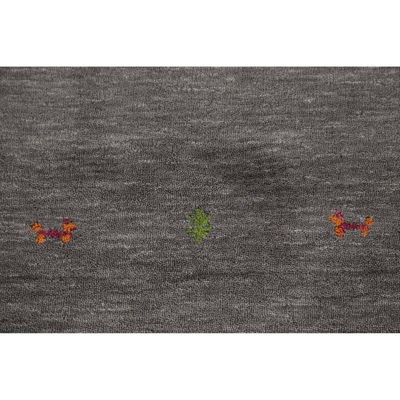 Hand Knotted Oriental 100% Wool Carpet Tribal Animal Pictorial Greys & Charcoal Gabbeh Area Rug - 4' 11'' X 3' 0''