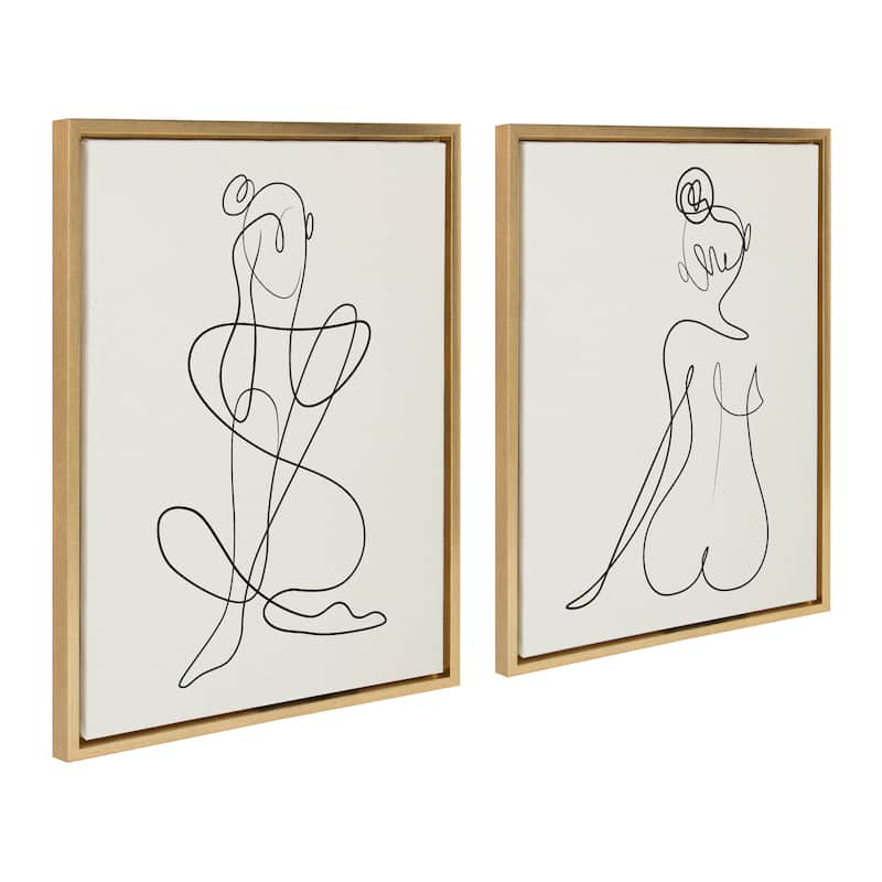 Kate and Laurel Sylvie Thinking Framed Canvas Set by Rachel Lee