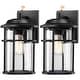 preview thumbnail 1 of 5, 2 Pack 1-Light Black Outdoor Dusk to Dawn Light Cylinder Seeded Glass Shade 2-Pack