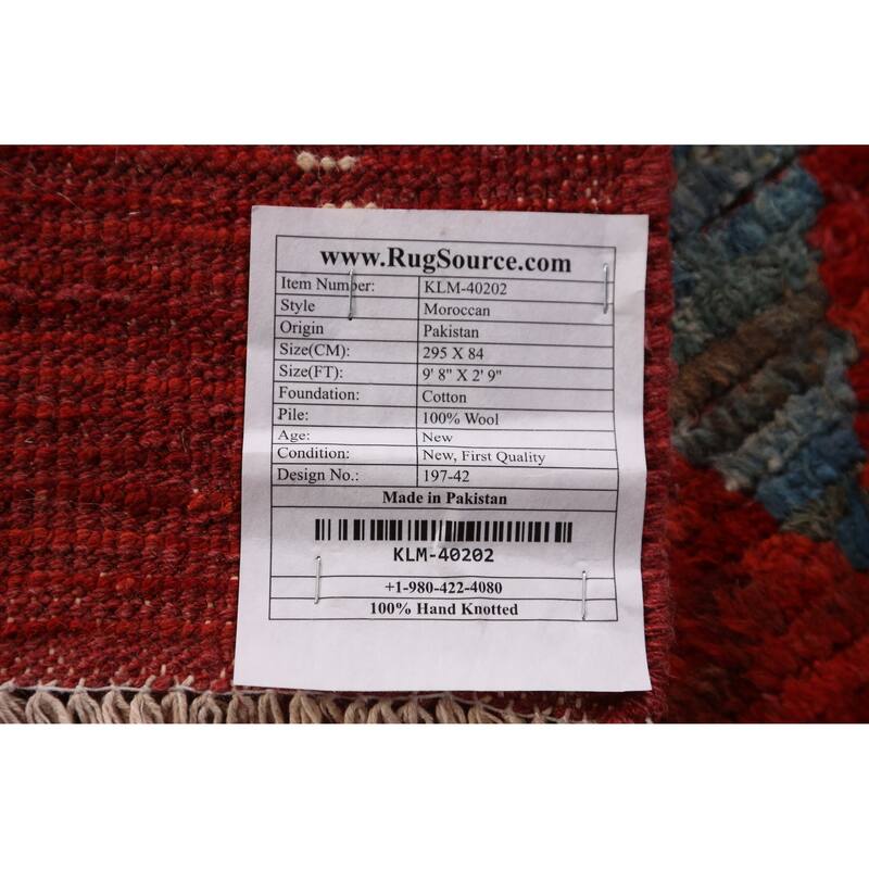 Geometric Moroccan Oriental Runner Rug Handmade Wool Carpet - 2'9" x 9'8"