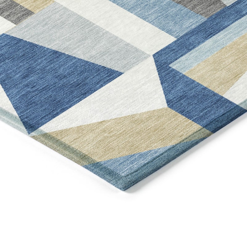 Machine Washable Indoor/ Outdoor Contemporry Mosaic Chantille Rug