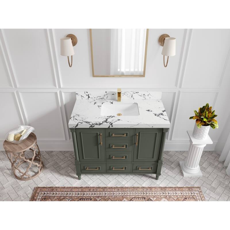 Willow Collections 36 in. W x 22 in. D Aberdeen Left Offset Sink Bathroom Vanity in Pewter Green with Countertop