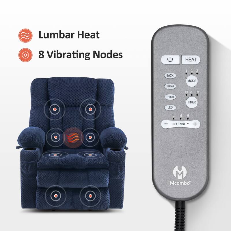 MCombo Medium Dual Motor Power Lift Recliner Chair Infinite Position, Massage and Heat, Extended Footrest, Fabric 7890