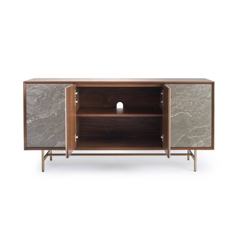 Studio London Celeste Walnut Sideboard with Ceramic Stone Doors Brass Metal Base