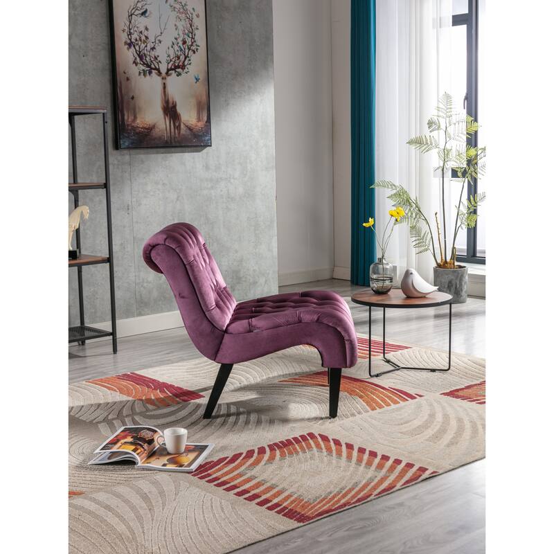 Modern velvet armless lounge chair with upholstered fabric solid wood legs for bedroom, living room, office