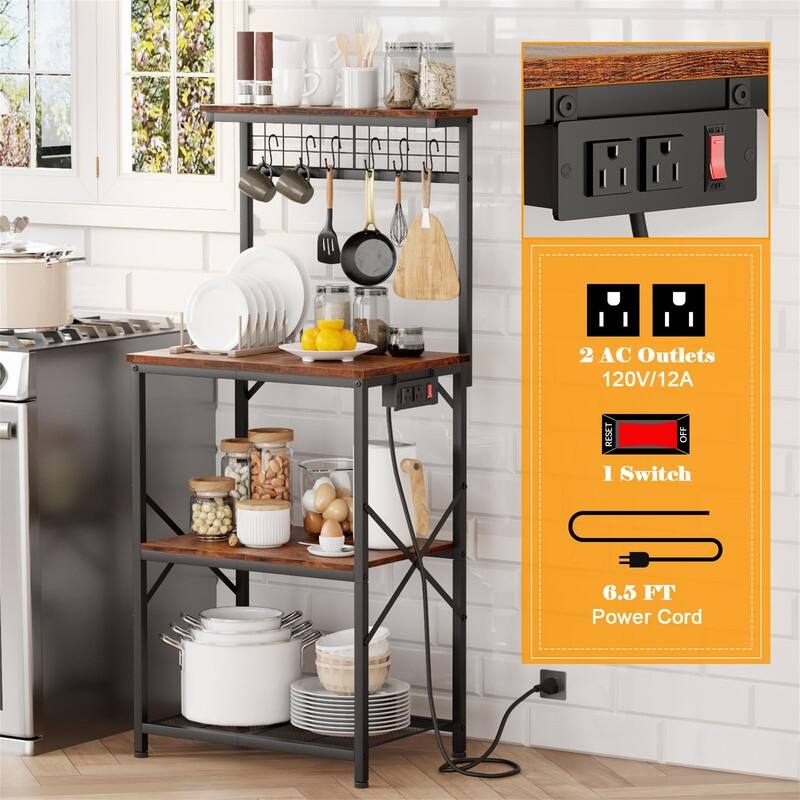 Kitchen Bakers Rack with Power Outlet - 15.16"D x 21.65"W x 49.6"H