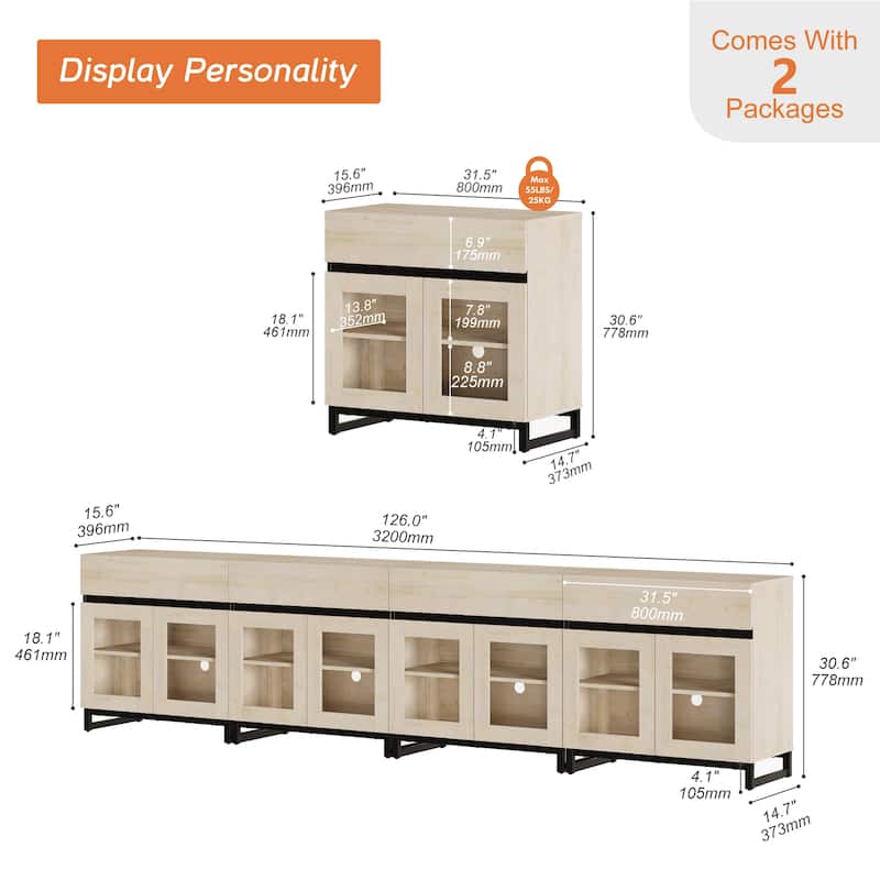 Modern Dresser With Glass Doors, Drawer, And Adjustable Shelf - Multifunctional Storage Cabinet For Living Room Or Bedroom