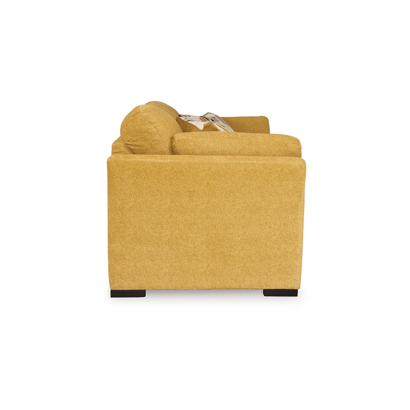 Viena Sofa, 2 Accent Throw Pillows, Soft Yellow Faux Velvet 92 Inch