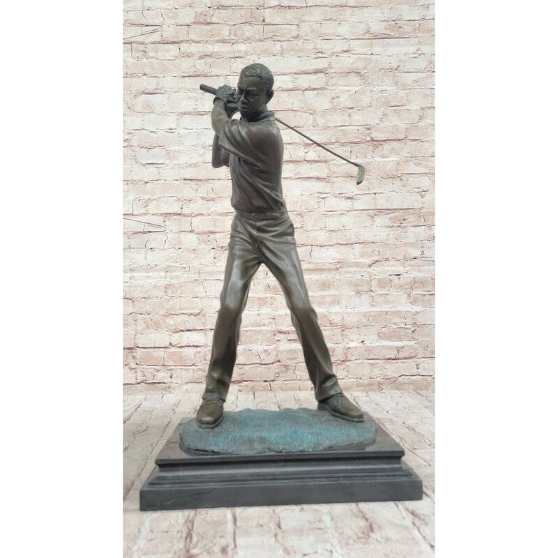 Signed Original Milo Male Golfer Sport Trophy Solid Bronze Sculpture Figurine
