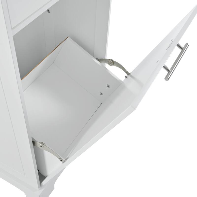 48.50'' Fluted Kitchen Island with Power Outlet, Rolling Wheels, 3 Drawer, 3 Open Side Racks and 10 Gallon Garbage Bin