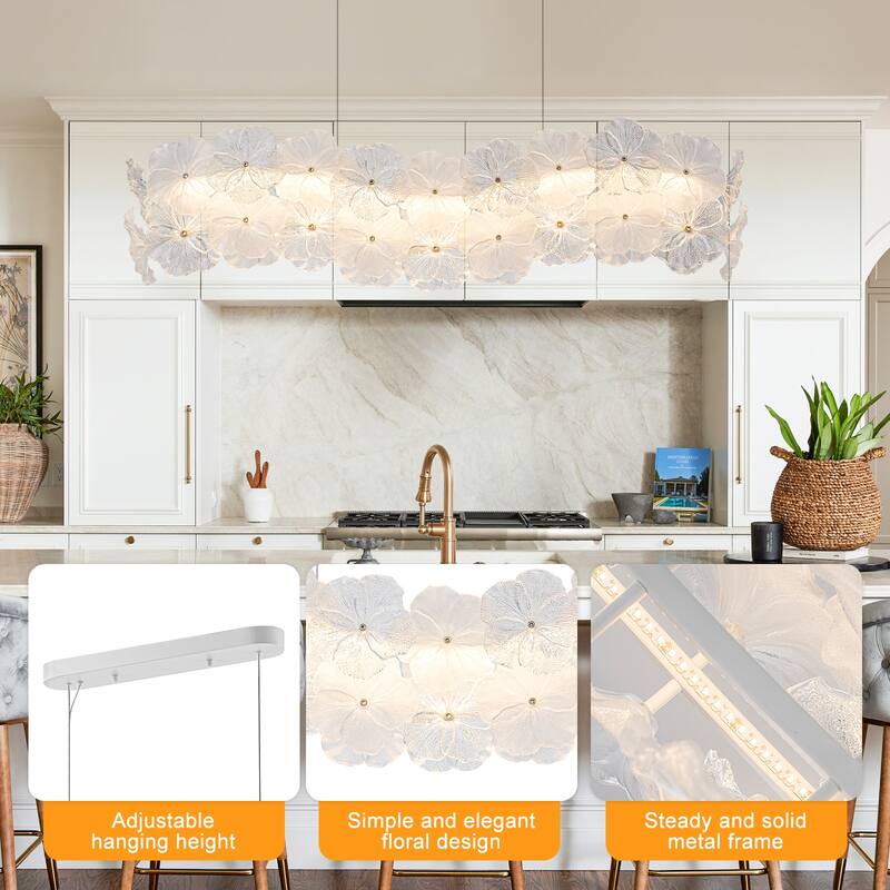 Linear LED Chandelier with Clear & Frosted Glass Petals Dimmable