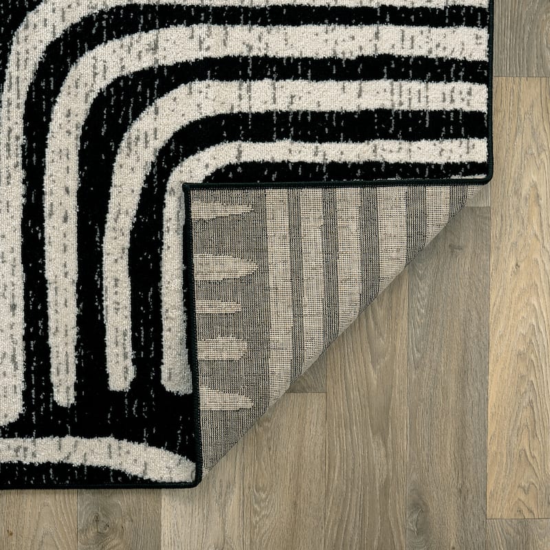 Contemporary Black Ivory Gray Area Rug, Stylish for Any Room