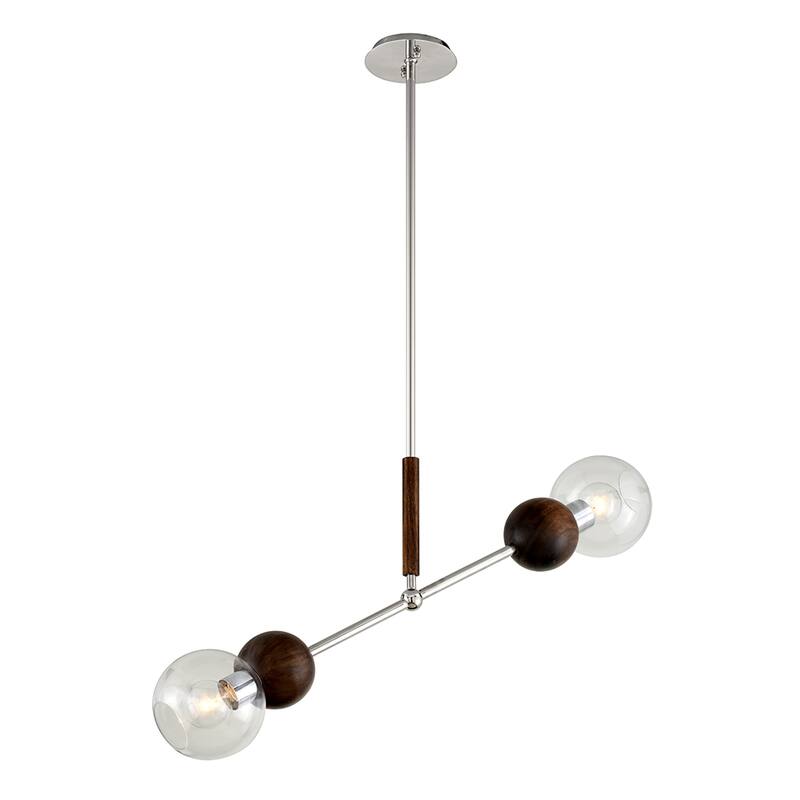 Arlo 2-light Polished Stainless Steel and Natural Acacia Island Light with Clear Glass