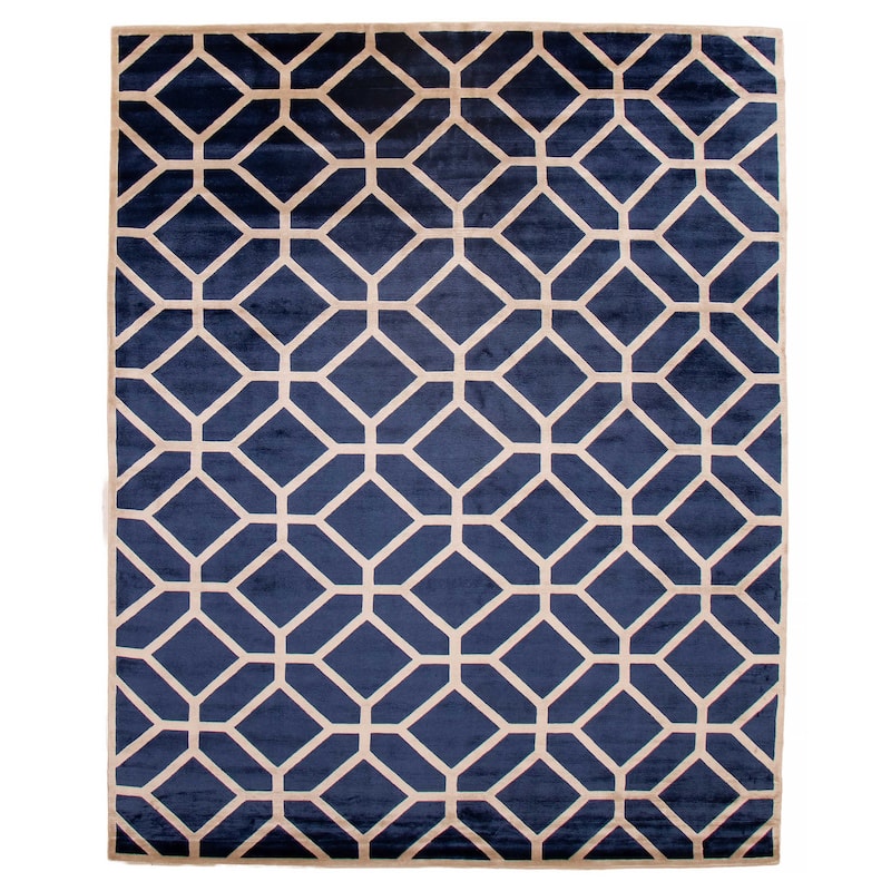 ECARPETGALLERY Hand-knotted Opulence Dark Navy Silk Rug - 8'0 x 9'9 - Dark Navy - 8'0 x 9'9