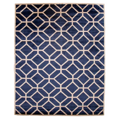 ECARPETGALLERY Hand-knotted Opulence Dark Navy Silk Rug - 8'0 x 9'9