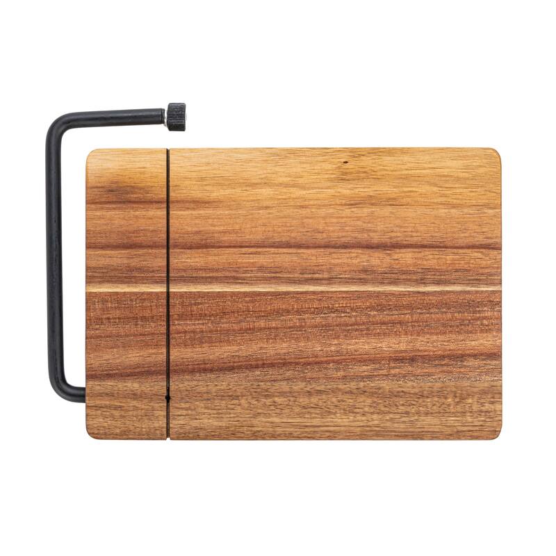 Acacia Wood and Stainless Steel Cheese Slicer - 10.9"L x 7.5"W x 0.8"H - 10.9"L x 7.5"W x 0.8"H