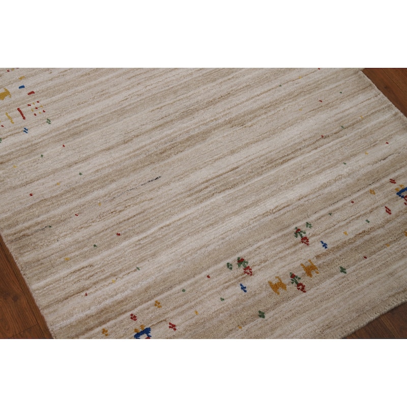 Striped Camel Gabbeh Indian Runner Rug Hand-Knotted Wool Carpet - 3'1" x 9'6"
