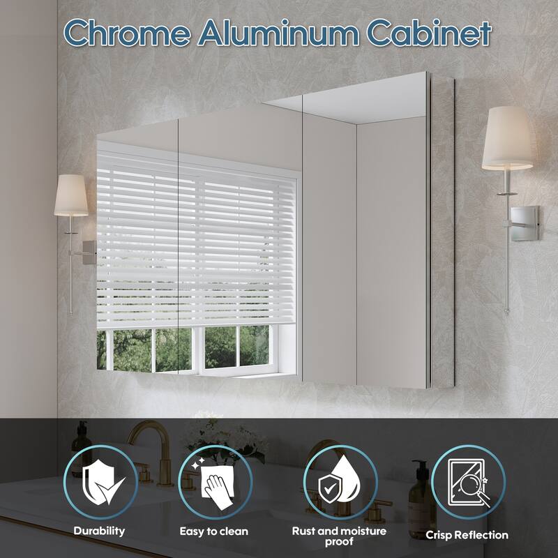 52''/56''W X 30''H Recessed Or Surface Wall Mount Bathroom Medicine Cabinet With Adjustable Glass Shelves