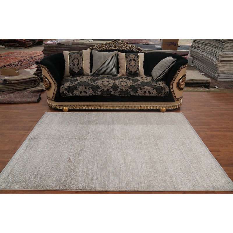 Machine Made Oriental Polyester Carpet Modern All-Over Beige & Ivories Gabbeh Area Rug - 7' 5'' X 5' 2''