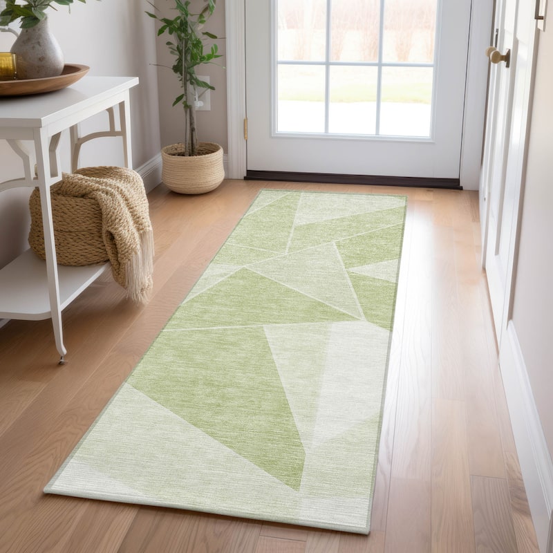 Machine Washable Indoor/ Outdoor Chantille Contemporary Mosaic Rug - Aloe - 2'3" x 7'6"