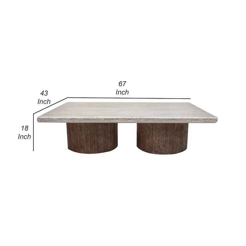 Kohl 67 Inch Cocktail Coffee Table, Solid Mango Wood, Light Cream, Brown