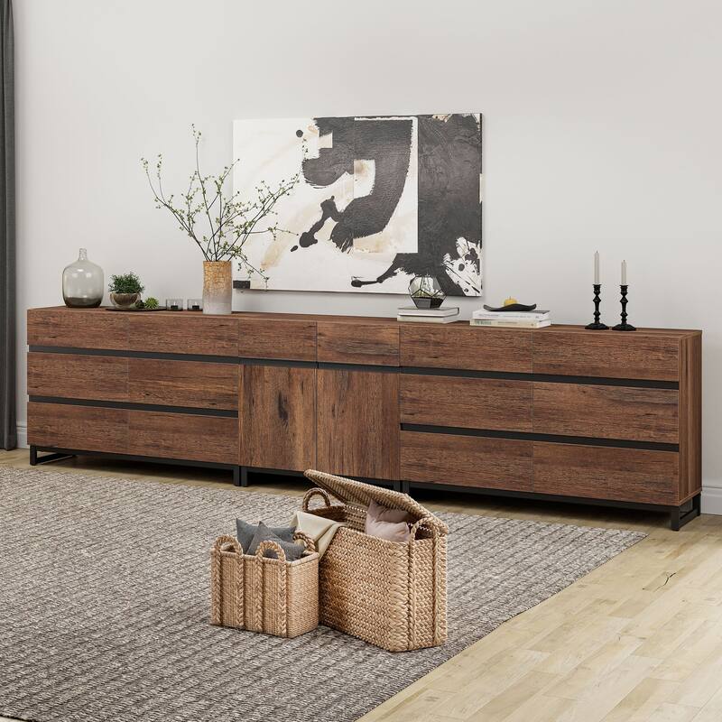 WAMPAT Modern Sideboard with Adjustable Shelves, 3 in 1 Storage Cabinet with Glass Doors, Coffee Bar Cabinet for Kitchen