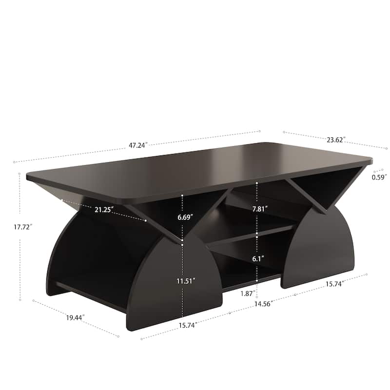 Rectangular Coffee Table for Living Room, Center Table with Storage, 47 Inch Space Saving Modern Coffee Table