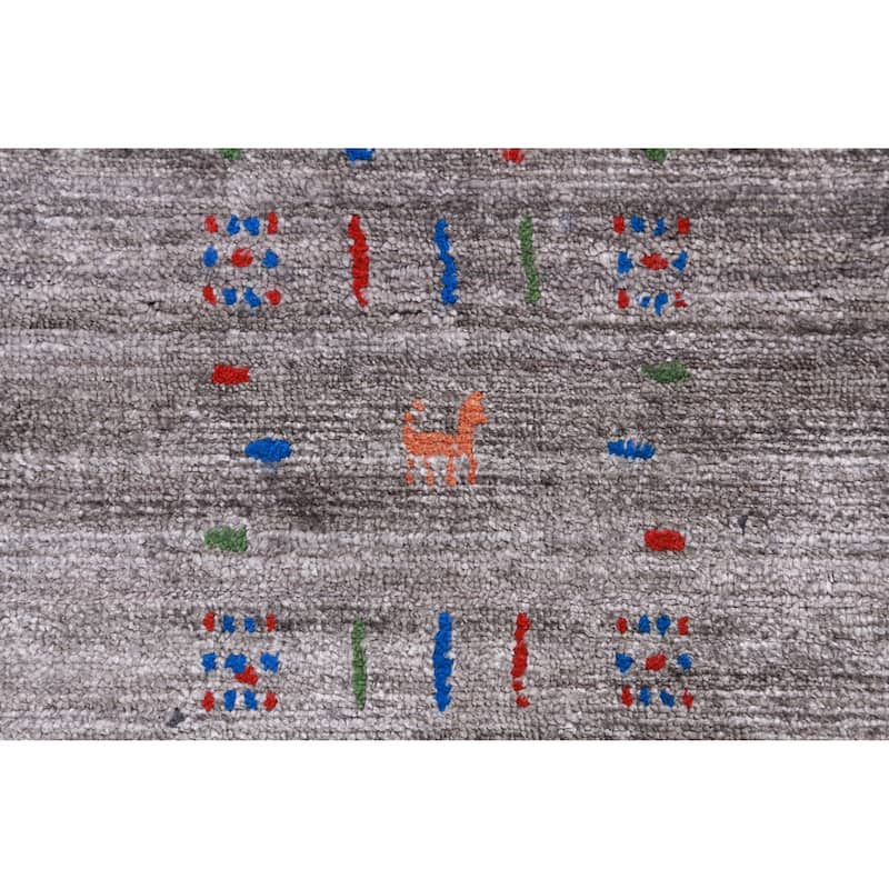 Striped Gray Gabbeh Indian Area Rug Handmade Tribal Wool Carpet - 9'1" x 12'1"