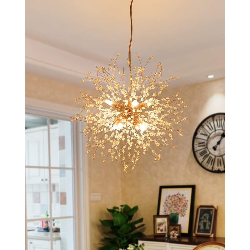 8-Light Modern Sputnik Chandelier, Crystal Flower Ball Semi Flush Mount Chandelier, Farmhouse Pendant Light for Dining Room - Chrome