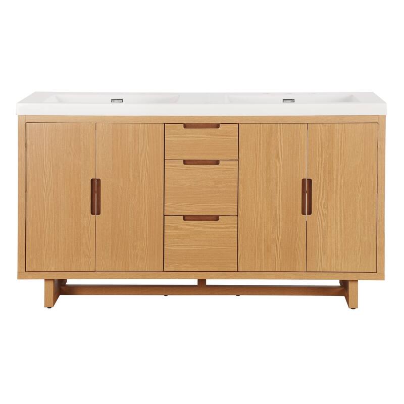 59.3" Bathroom Vanity with 4 Doors & 3 Drawers, Handle-Free Design, Soft-Close Hinges, Hidden Drawer Slides, SMC Resin Top
