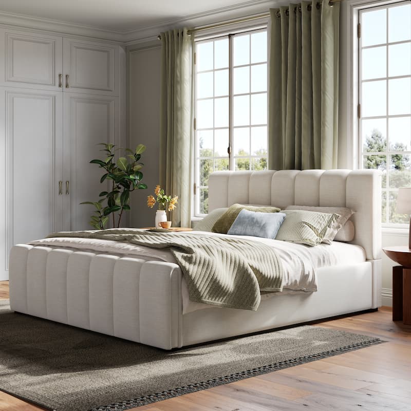 Christopher Knight Home - Elowen Modern Upholstered Bed Frame with Thick Padded Headboard