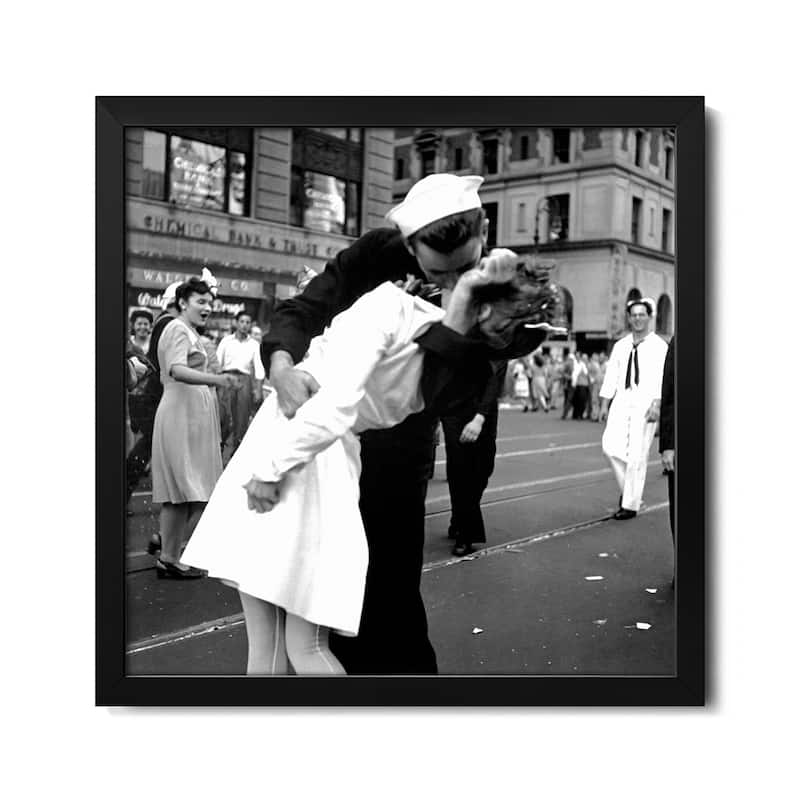 Kissing the War Goodbye - V-J Day in Times Square Premium Framed Poster by Victor Jorgensen - Black - 24x24x1