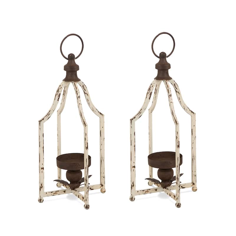 Set of 2 Farmhouse Metal Decorative Lanterns Hanging Candle Holders Wedding Decor by Glitzhome