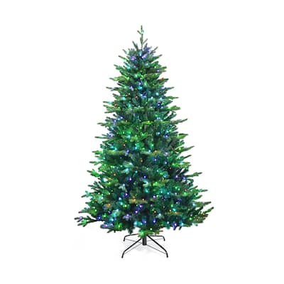 7 ft Pre-lit Artificial Hinged Christmas Tree with APP Controlled LED Lights