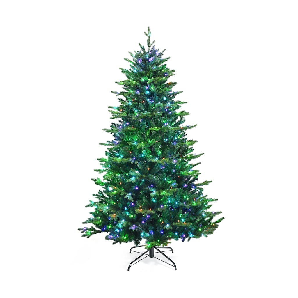 7 ft Pre-lit Artificial Hinged Christmas Tree with APP Controlled LED Lights