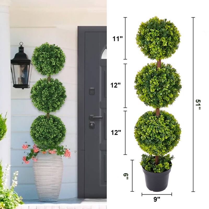 Artificial Boxwood Topiary Tree 3Ft/3.7Ft/4.2Ft - 51.18" H x 11.80" W x 11.80" D - Green