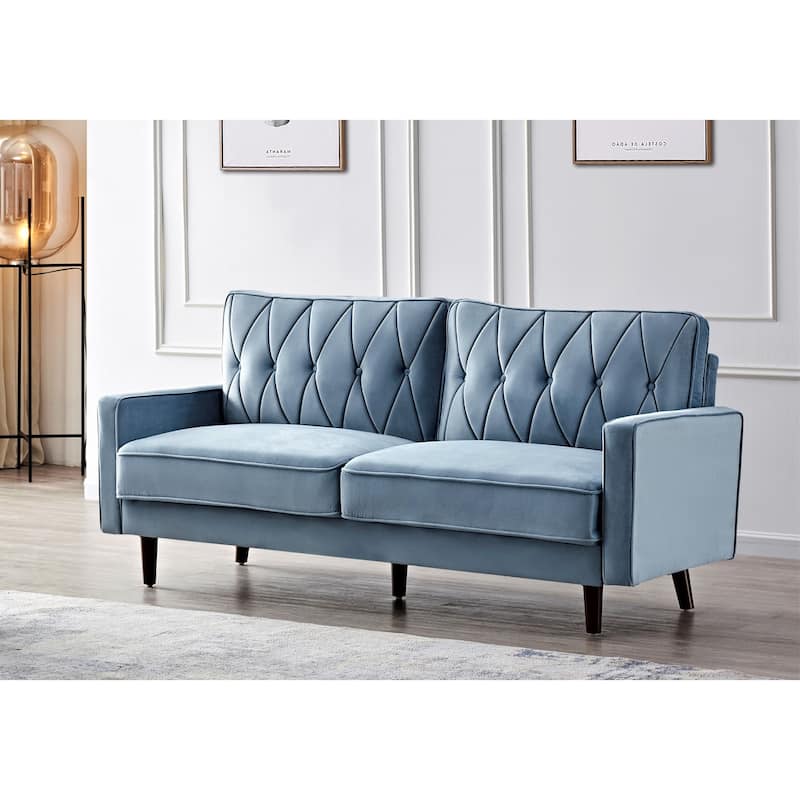 Feemster 69.3" Wide Velvet Tufted Cushion Back Sofa - Light Grayish Cyan