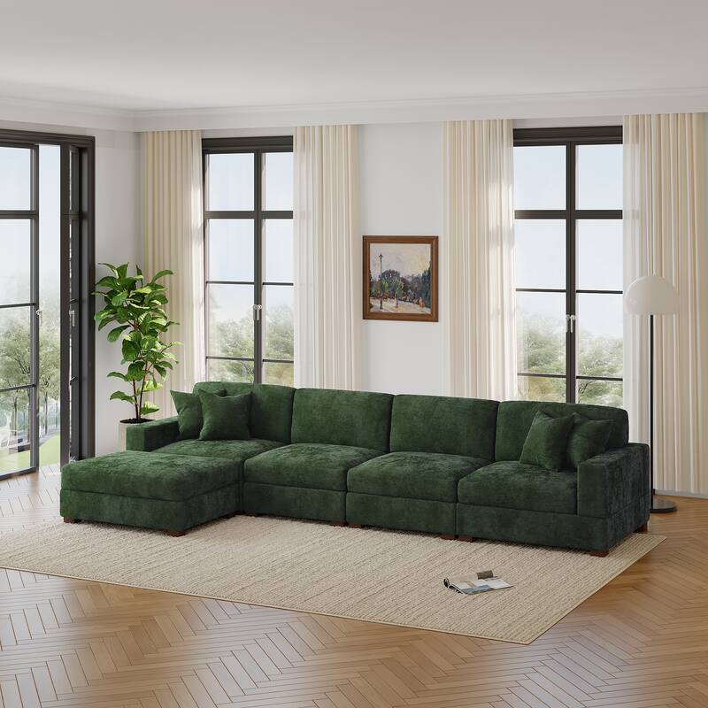 Modern Oversized Chenille Modular Sectional Sofa with Ottoman