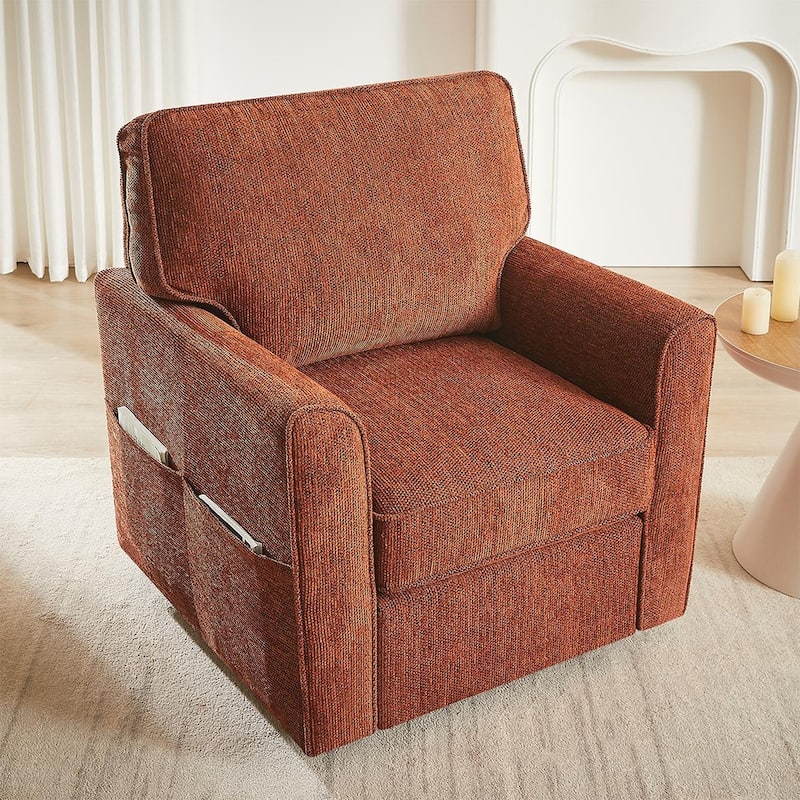 Chenille Swivel Barrel Armchair With Side Pockets
