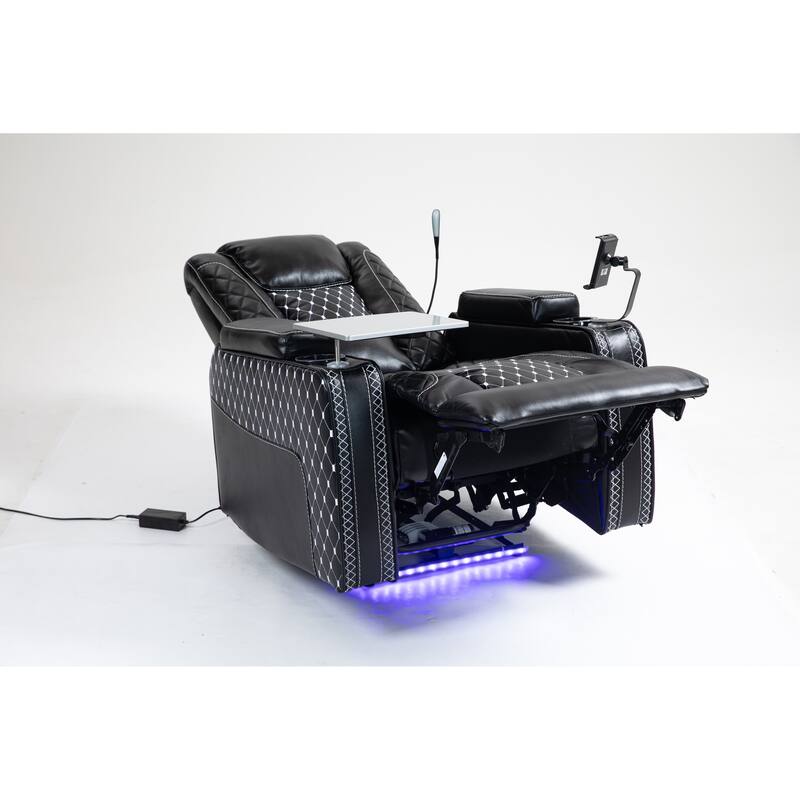 Leather Zero‑Gravity Recliner Chair with Infinite Position, LED & Cup Holders