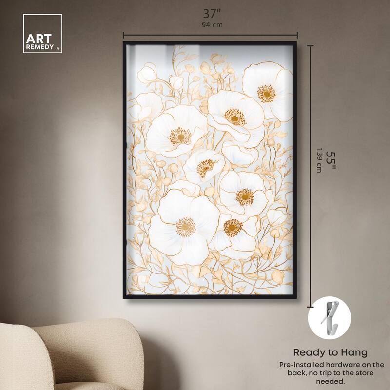 White and Gold Poppies I Shadowbox by Art Remedy