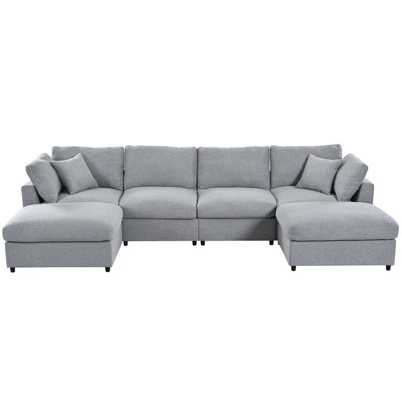 U-Shaped 6-Piece Sectional Sofa with Movable Ottomans Modular Design Soft Chenille Fabric for Versatile Seating