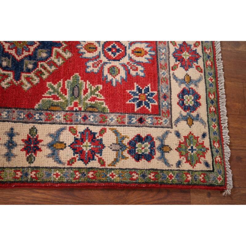 Kazak Oriental Accent Rug Hand-Knotted Geometric Red Wool Carpet - 2'0" x 3'0"