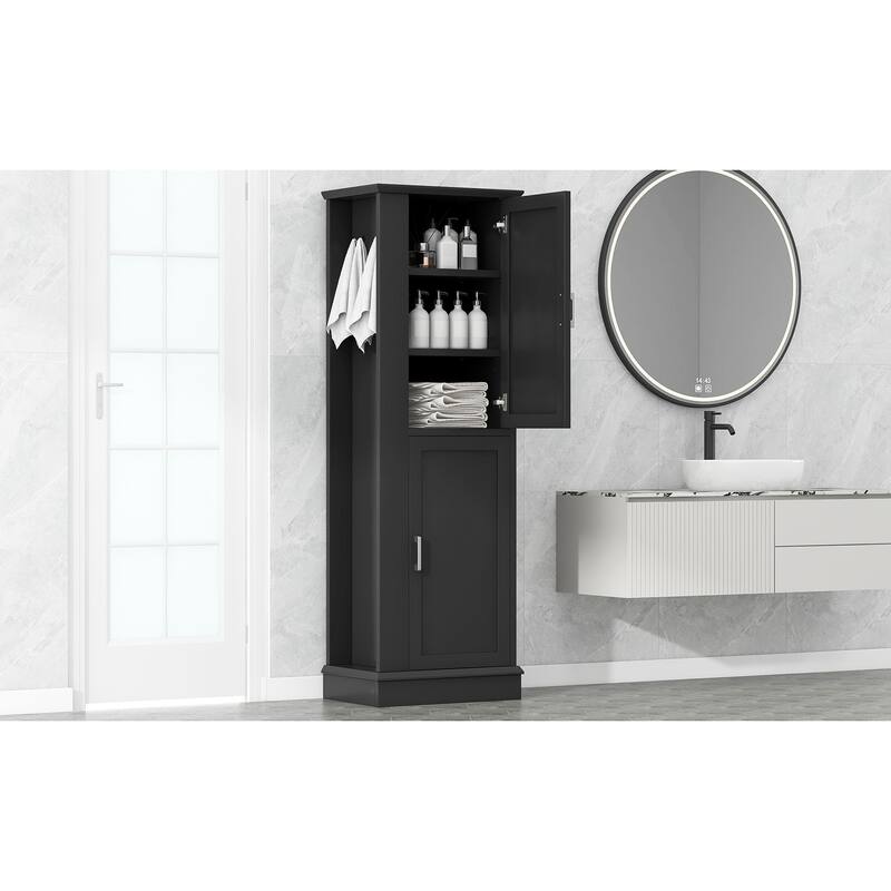 Roomfitters Tall Bathroom Cabinet with Hook Adjustable Shelf and Freestanding Painted MDF Design