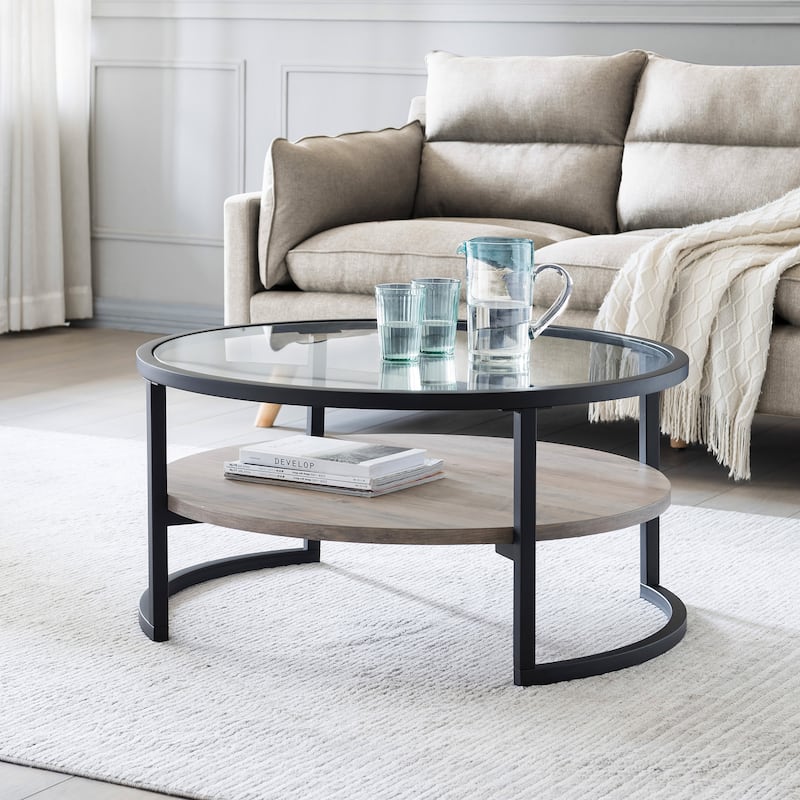 Carbon Loft Mornie Coffee Table in Blackened Bronze with Oak Shelf