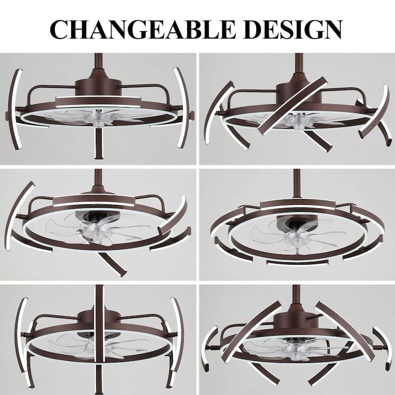 Cusp Barn 24-Inch Dimmable LED 6-DIY Shape Smart Ceiling Fan With Light, 6-Speed Reversible Ceiling Fan Light With Remote