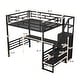 preview thumbnail 19 of 26, Full Size Metal Loft Bed with Desk, Staircase and Small Wardrobe, White