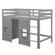 preview thumbnail 13 of 32, Wood Twin Loft Bed with Wardrobe, 2 Windows, No Box Spring, Grey