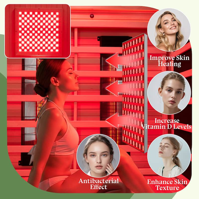 Hemlock Infrared Sauna with Red Light Therapy - Beauty Lamp & 15-Min Fast Warm-Up