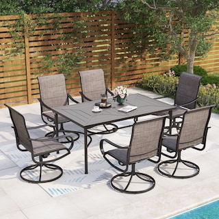 MAISON ARTS 7-Piece Patio Dining Set of 6 Sling Swivel Chairs and a Metal Dining Table
